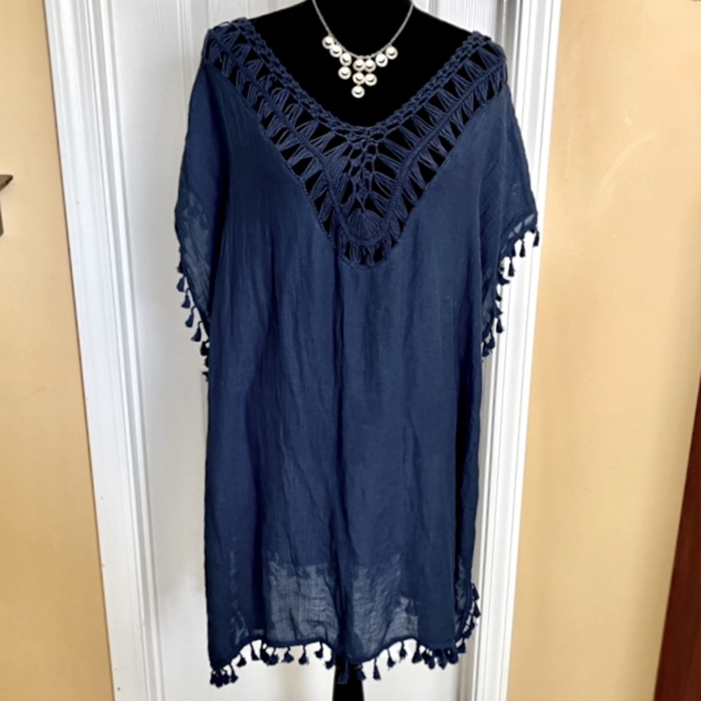 🆕 Breezy navy blue open tie back, swimsuit beach cover-up.